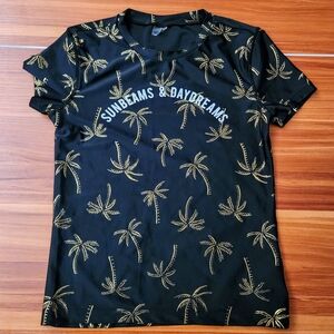 Old Navy Youth Large rashguard swim shirt. Black & Gold palm tree print